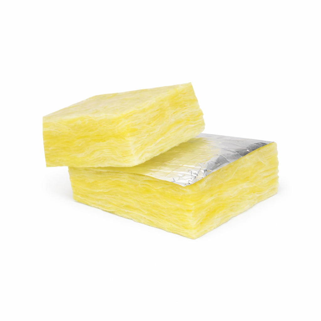 Glass wool insulation material being handled