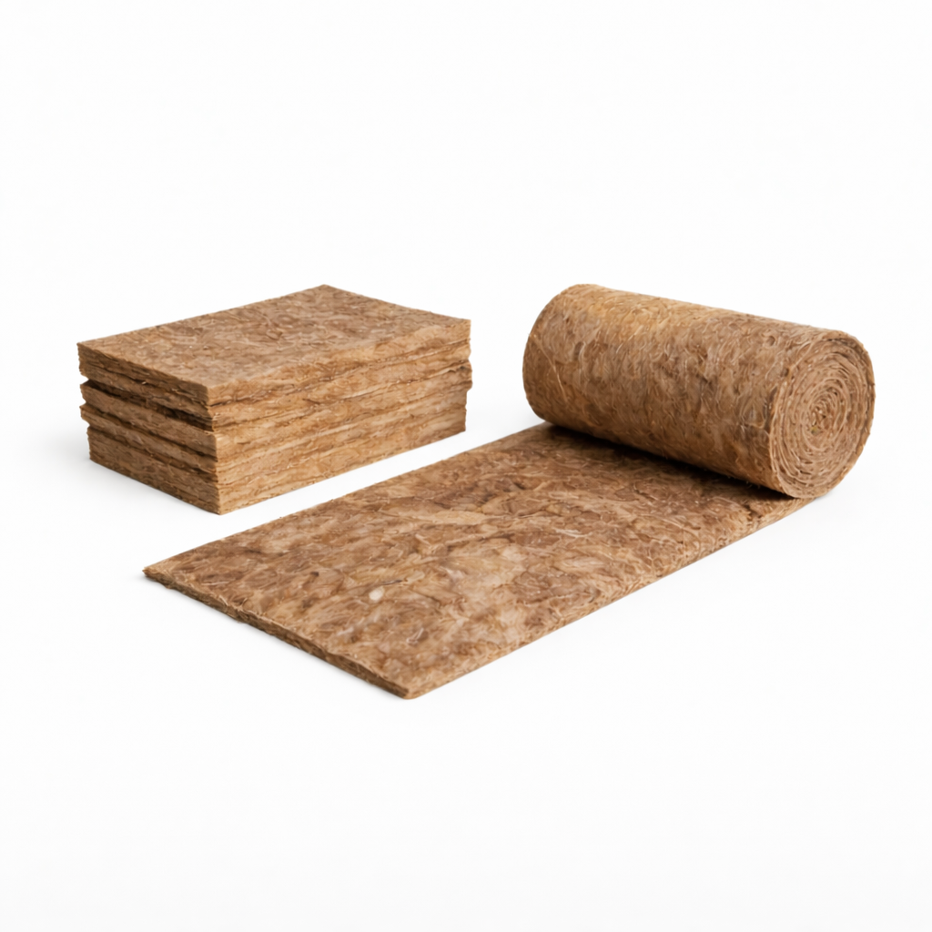 Glass wool insulation material being handled
