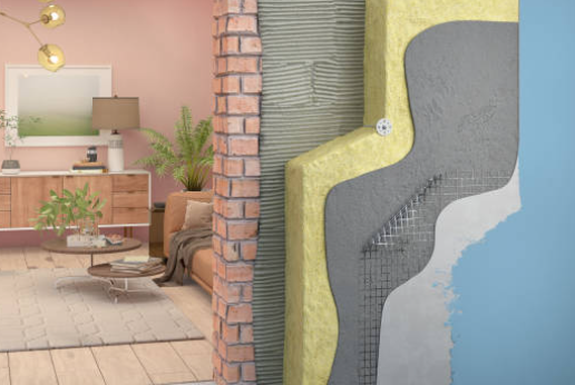 Glass wool insulation material being handled